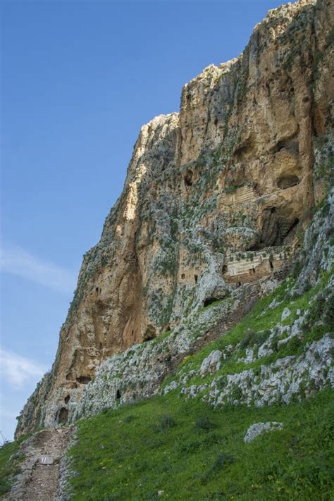 Mount Arbel Cliff Cave Fortress Stock Image Image Of Base Fortified
