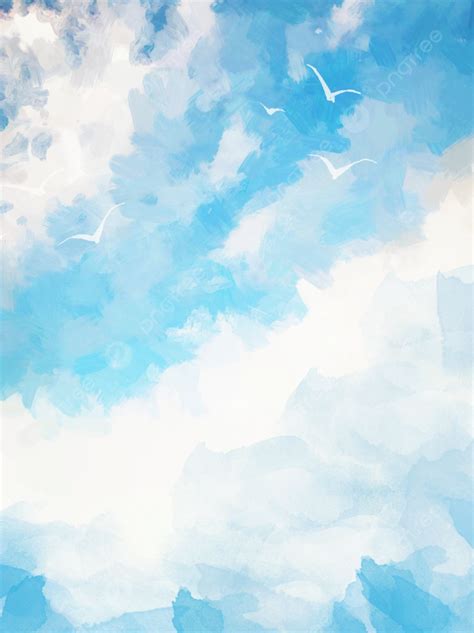 Background Tangan Murni Dicat Cat Air Gaya Langit Biru Dengan Latar