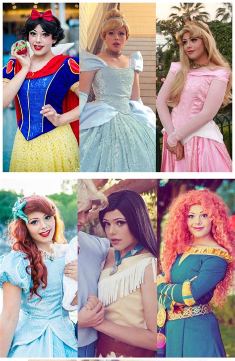 Several Different Pictures Of Women Dressed In Disney Princess Costumes