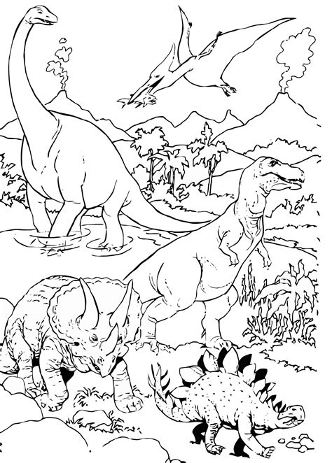 Coloriage Dinosaures En Paysage Coloriages Gratuits à Imprimer