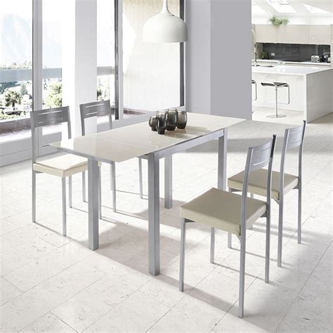 Mesas y sillas para cocina de todo tipo, con sus taburetes, barras, rinconeras. Conjunto de Cocina Mesa Extensible Cristal y 4 Sillas