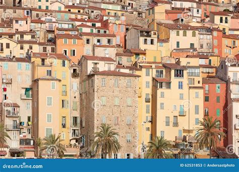 Colorful Houses Facades In Menton Town France Stock Image Image Of