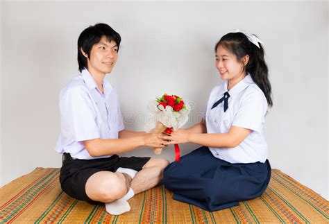 Lovers Of Asian Thai High School Students Stock Image Image Of