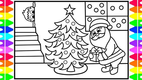 Find more pages for kids to color at these printfree.com coloring cards has six different cards to download and print, ranging from santa to. How to Draw Santa Putting Presents Under Tree | Santa ...