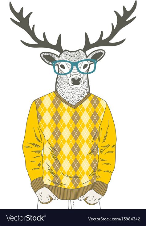 Doodle Dressed Up Deer In Hipster Style Royalty Free Vector