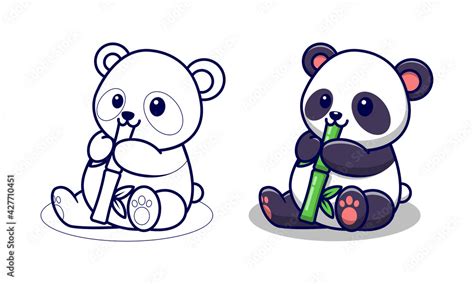 Cute Panda Eating Bamboo Cartoon Coloring Pages For Kids Stock Vector