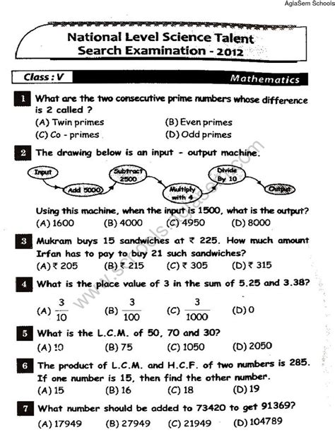 This question is also a big kahuna question. NSTSE 2012 Question Paper for Class 5
