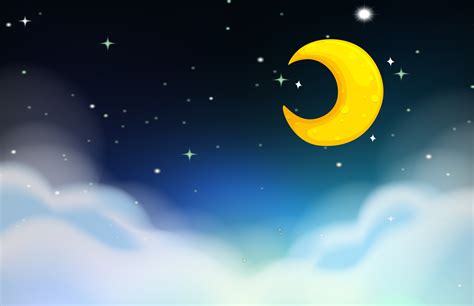 Night Scene With Moon And Stars Vector Art At Vecteezy