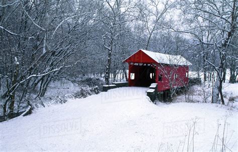 Usa Pennsylvania Mariana County Hughes Covered Bridge In Winter