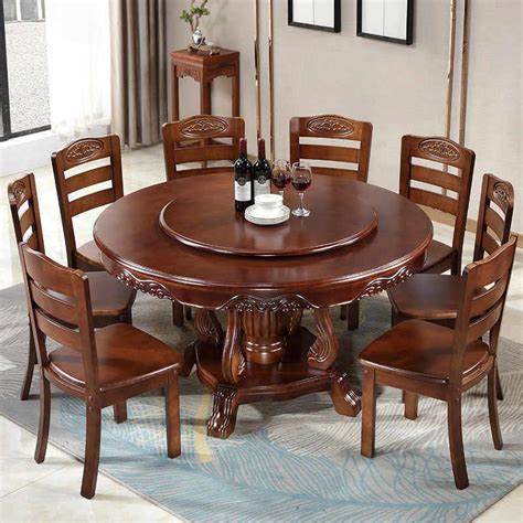Comes with 2 extensions to seat more. Solid wood dining table with turntable round dining table Chinese style large round table dining ...