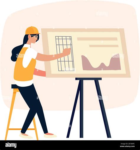 Woman Architect Working On Architecture Project With Drawing Board