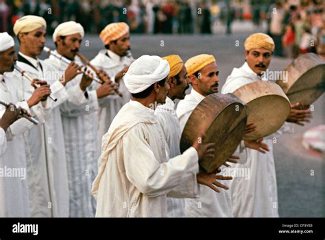 Morocco Berber Music Group Of Musicians With Flutes And Drums During
