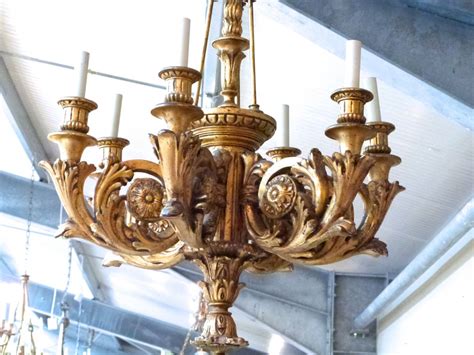 A 20C Carved Gilt Wood 6 Branch Chandelier Stock Blanchard