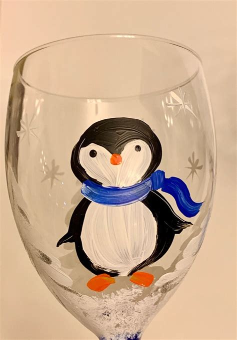 Hand Painted Penguin Wine Glasses Listing Is For One Glass Etsy