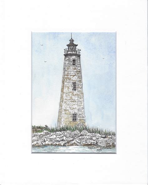Original 5 X 7 Ink And Watercolor New Point Comfort Lighthouse Etsy