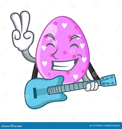 With Guitar Eggs Easter Holiday Character For Spectacle Stock Vector