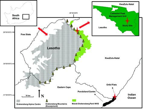 The Location Of The Drakensberg Mountains In Southern Africa With