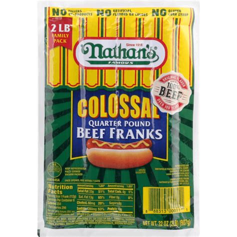 Nathans Beef Franks Colosal Quarter Pound Family Pack Deli Selectos