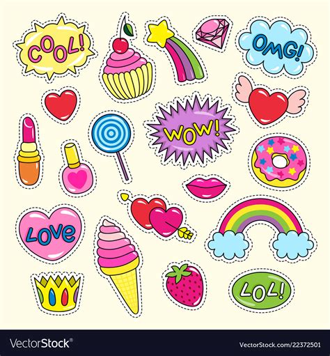 Bright Girlish Stickers In Pink And Red Colors Set
