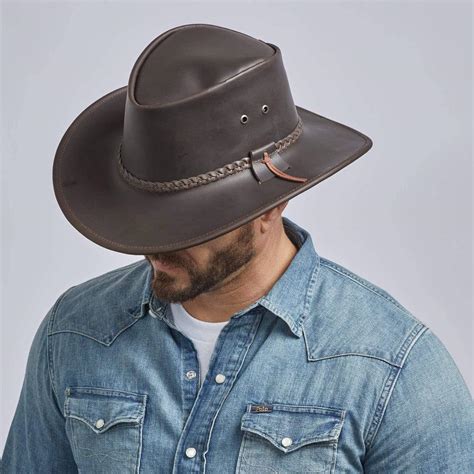 Mens Leather Hat The Bushman Outback By American Hat Makers