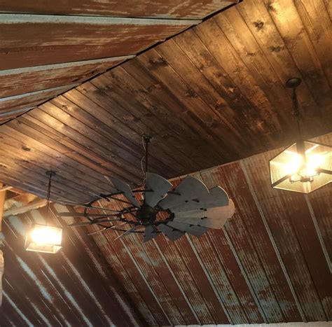 Discover our collection of large and small ceiling fans at pottery barn. Rustic barn tin ceiling with windmill ceiling fan | Rustic ...