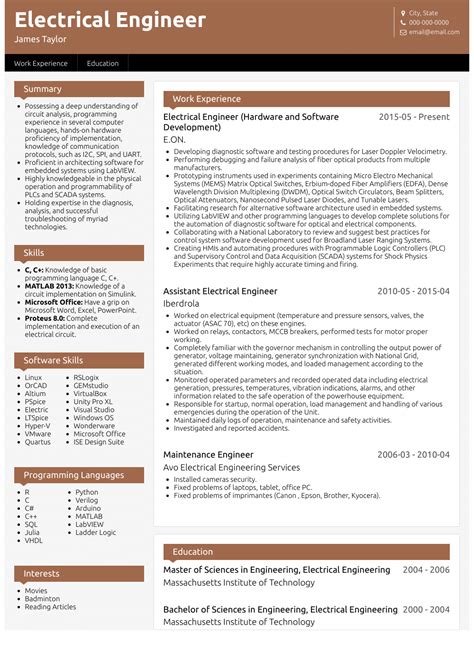 Electrical Engineer - Resume Samples and Templates | VisualCV
