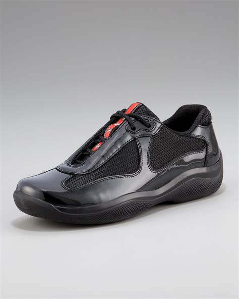 Lyst Prada Patent Leather Sneaker In Black