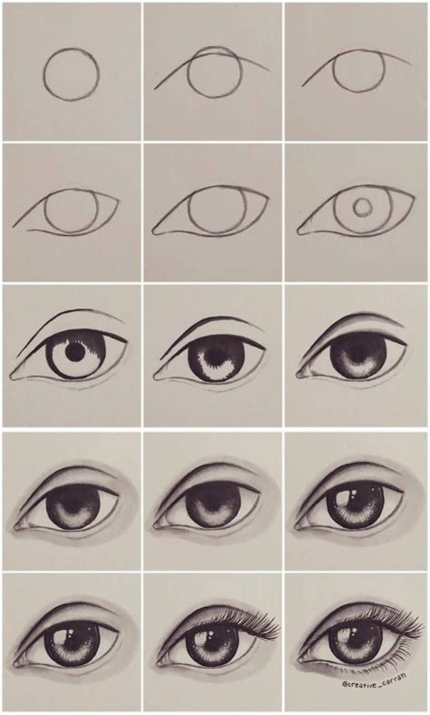 (step 3) draw a curved triangle like shape for the inner eye. Eye Tutorial by CreativeCarrah | Cool art drawings, Eye ...