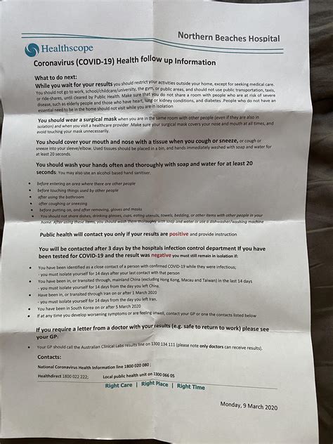 Most people have mild illness you should receive the results of your test as early as 24 hours after sample collection, but sometime it can take a few days depending on long it takes. Letter received after getting tested at Northern Beaches ...