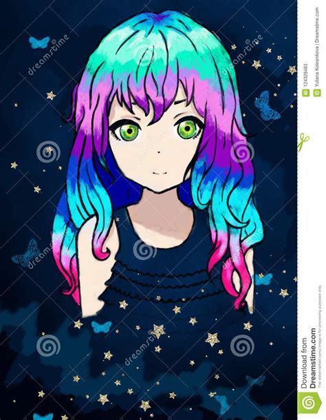 Vector Illustration Of An Anime Girl With Beautiful Purple
