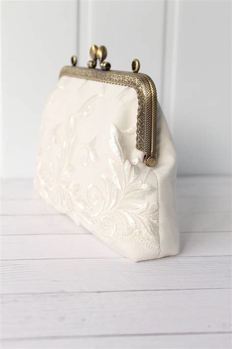 Ivory Lace Wedding Purse Bridal Clutch Bag Of Cotton Satin Etsy