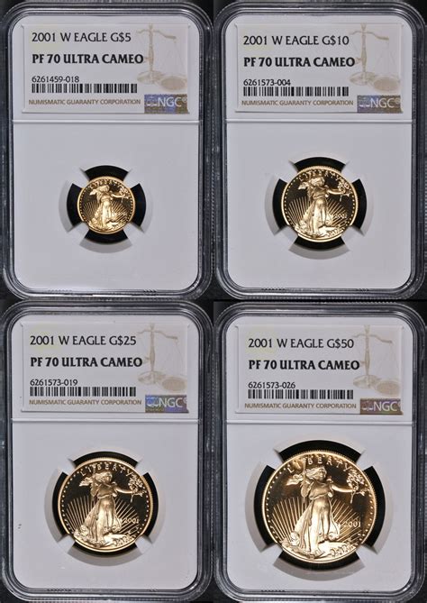 2001 Gold American Eagle 4 Coin Proof Set Ngc Pf70 Ultra Cameo Brown Label