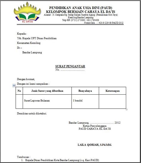 Dinas upt dikbud kecamatan wanasaba. Contoh Surat Pengantar Laporan Bulanan PAUD | Surat Pengantar