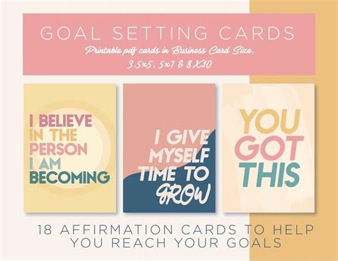 Goal Setting Printable Affirmation Cards Vision Board Kit Mindset