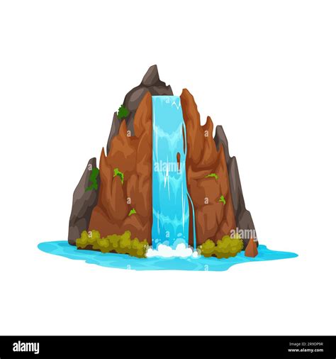 Cartoon Waterfall Water Cascade Vector Nature Landscape Of Mountain