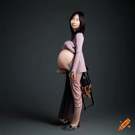 Pregnant Japanese Woman Hiking In Nature