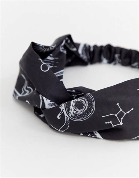 Asos Design Twist Front Headband In Moon And Stars Print Asos Twist