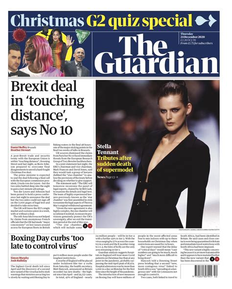 What time is end of lockdown announcement? Guardian Front Page 24th of December 2020 - Tomorrow's ...
