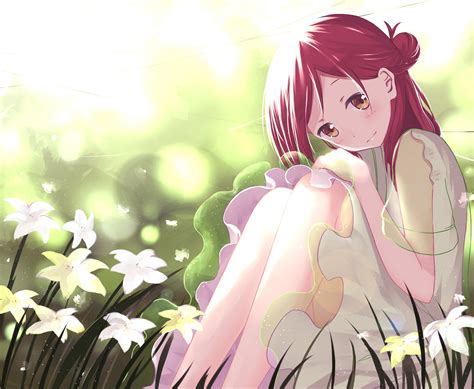 Fond D Cran Illustration Roux Fleurs Cheveux Longs Anime Filles Anime Jambes Dessin