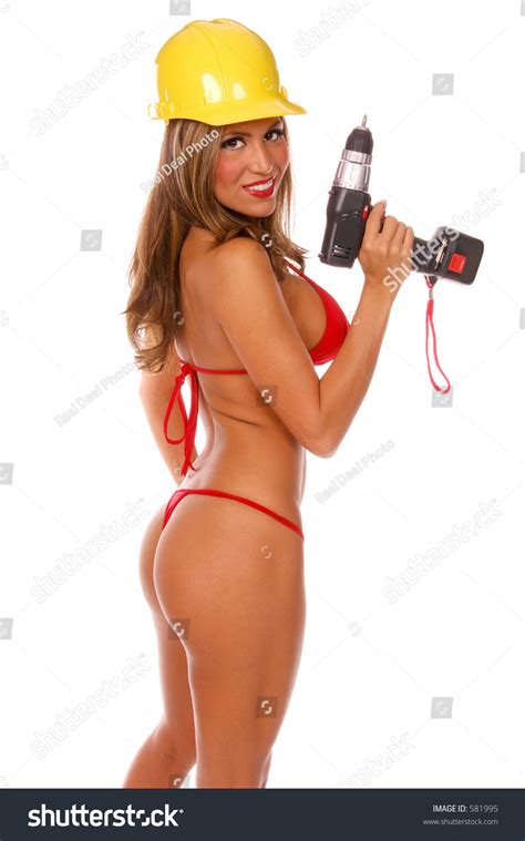 Sexy Latino Female Construction Worker Bikini Stock Fotografie 581995
