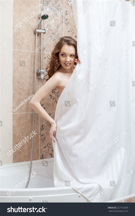 Pretty Naked Woman Hiding Behind Shower Stock Photo Shutterstock