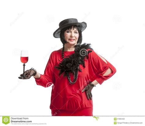 Beautiful Retro Woman Drinking Wine Stock Photo Image Of Piece Curls