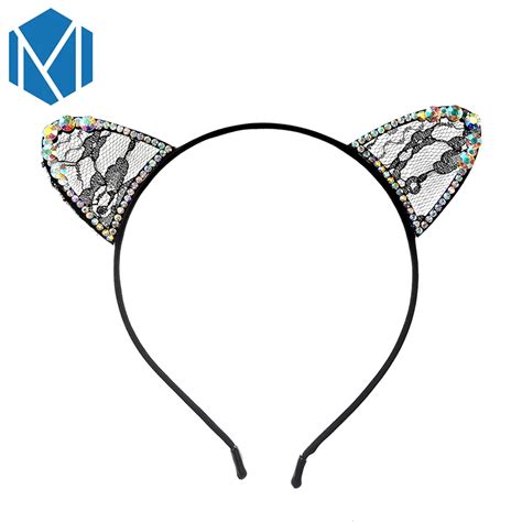M Mism 1pc New Faux Ears Crystal Girls Lace Sexy Cat Headband Hairband