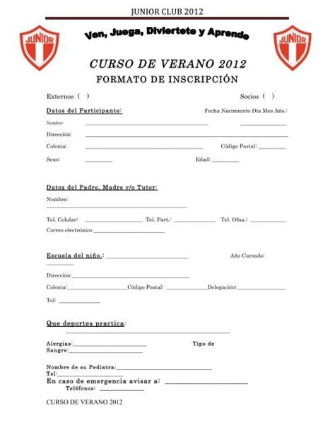 Solicitud Cv 2012 Junior Club El Mejor Club Deportivo