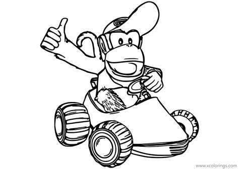 Mario Kart Coloring Pages Diddy Kong XColorings