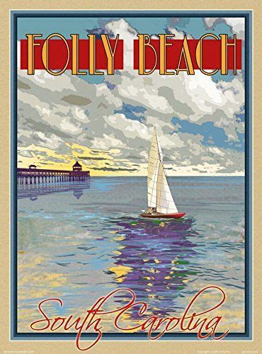 Folly Beach South Carolina Art Deco Style Vintage Poster By Aurelio