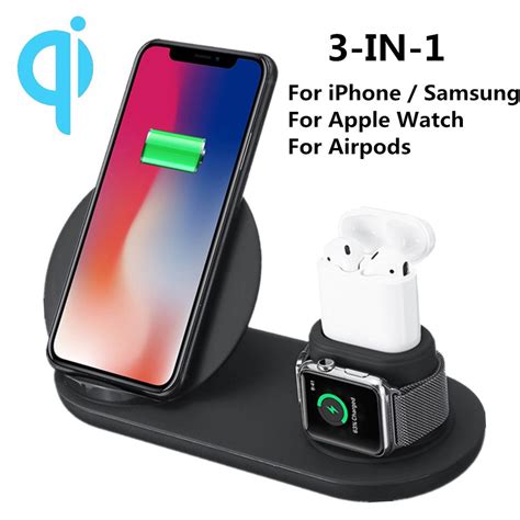 3 In 1 Qi Fast Charger Pad Stand Wireless Charging Station Charging