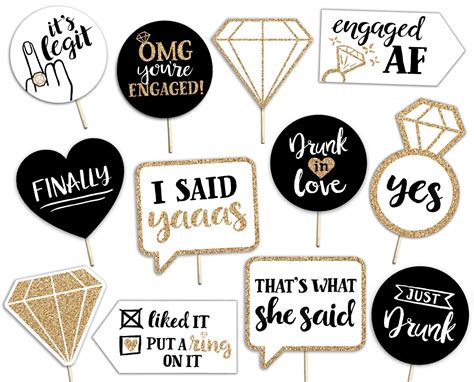 Funny Engagement Printable Photo Booth Props 12 Signs Gold Etsy