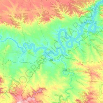 Topografische kaart Caspe hoogte reliëf