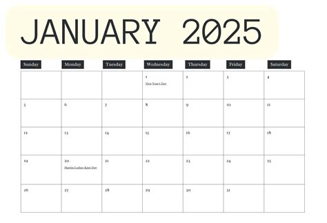 January 2025 Calendar Template Printable Calendar 2025